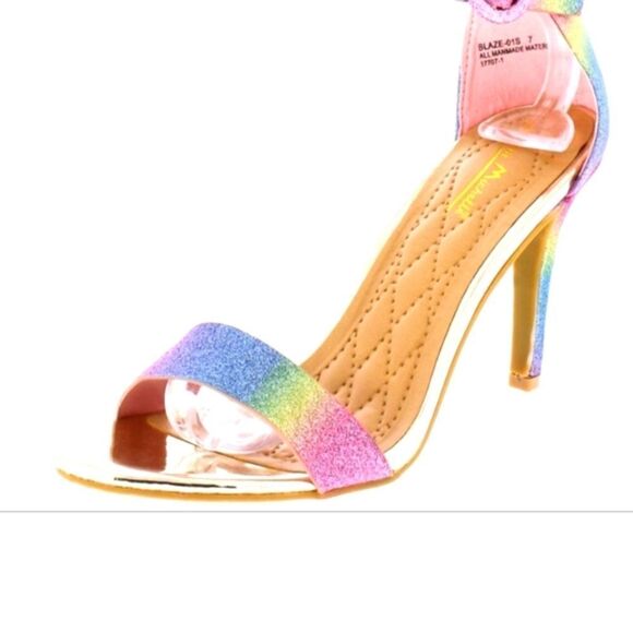 Anne Michelle Ankle Strap Open-Toe Multi Color Platform Heels - Picture 2 of 7